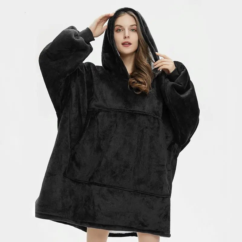 Hb27ff8d5361d42909084d1f2b7c53d0ba Wholesale Custom Adult Winter Hooded Wearable Oversized Hoodie Blanket with Embordiery Custom logo - Image 1