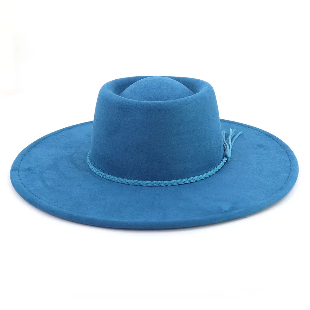 New Hot Sale Vintage Bowler Panama Fedora Hat Women Flat Hat 10cm Wide Brim Water Drop Fedora Felt Hats in Stock
