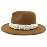 Solid Color Fedora Wool Felt Hat With Pearl for Women Mndjs237 - Image 6