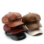 Autumn Winter Leather Women Hat Designer Ladies British Style Retro Casual Solid Color Fashion PU Women's Berets - Image 4