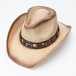 Distressed Ombre Brown Paper Cowboy Hat with Longhorn Bull Concho Rivet Vintage Western Cowgirl Design Daily Party - Image 2