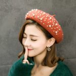 Berets-EA039 Winter Wool Beret With Rhinestone Pearls Beads Female Cap Autumn Spring Hat Solid Color Top Quality Women Boina - Image 6