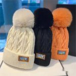 Women Autumn and Winter Knitted Hat With Embroidered Letters Twisted Knit Pattern Thick Warm Headwrap Hat