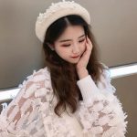 Berets-EA039 Winter Wool Beret With Rhinestone Pearls Beads Female Cap Autumn Spring Hat Solid Color Top Quality Women Boina - Image 2