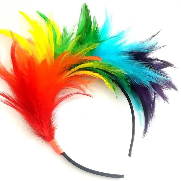 Hc075638484644d6c8898f5a818f03e50K THU-104 Party Rainbow Feathers Headband Pride Colorful Feather Hair Bands - Image 1