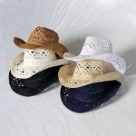 Wholesale Summer Beach Outdoor Sunshade Straw Sun Hat Western Cowboy Jazz Hat Wide Brim Handmade Retro Hollow Cowgirl Fedora Hat
