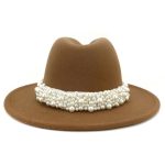 Solid Color Fedora Wool Felt Hat With Pearl for Women Mndjs237 - Image 5