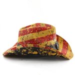 Classics America Flag Painting Straw Hats for Women and Men Summer Casual Scrawl Style Wide Brim Cowboy Straw Hats Leather Bands - Image 4