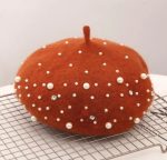 PLA-1005 Women Knitted Beaded Luxury Beret With Pearls Fashion Cashmere Warm French Hats - Image 17