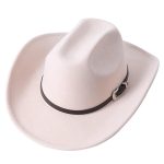 CEN-063  Large Brim Leather Belt Metal Buckle Classic Plain Winter Western Hat for Men Women 100% Felt Polyester Cowboy Hats - Image 17