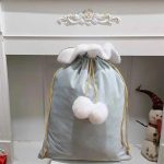 Velvet Blank Large Capacity Santa Sack Personalized Name Present Sack Velvet Grey Red White Pink with White Fluffy Pom Poms - Image 12