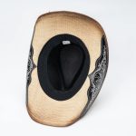 Retro Wide Brim Printed Floral Embroidered Black Straw Cowboy Hat with Horse Head Metal Buckle and Ribbon Trim - Image 6