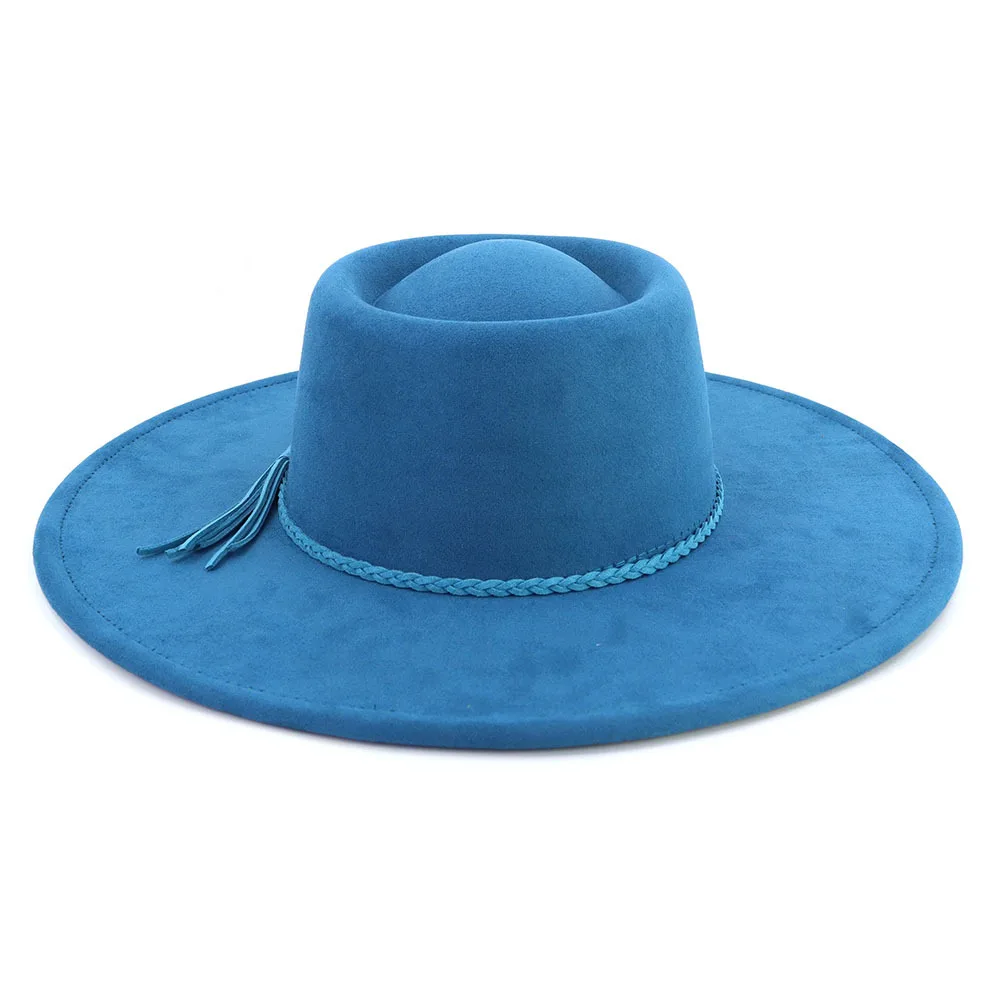 New Hot Sale Vintage Bowler Panama Fedora Hat Women Flat Hat 10cm Wide Brim Water Drop Fedora Felt Hats in Stock