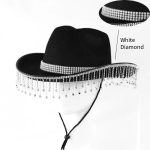 New Bridal Party Rhinestone Tassel Western Cowboy Hat White Diamond Festive Wedding Hat for Women - Image 9