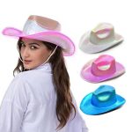 CCW-9902 Pink White Women Wool Cowboy Hat With Lights Light up Holographic Led Flashing Hats  Wholesale Western Styles