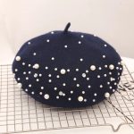 PLA-1005 Women Knitted Beaded Luxury Beret With Pearls Fashion Cashmere Warm French Hats - Image 11