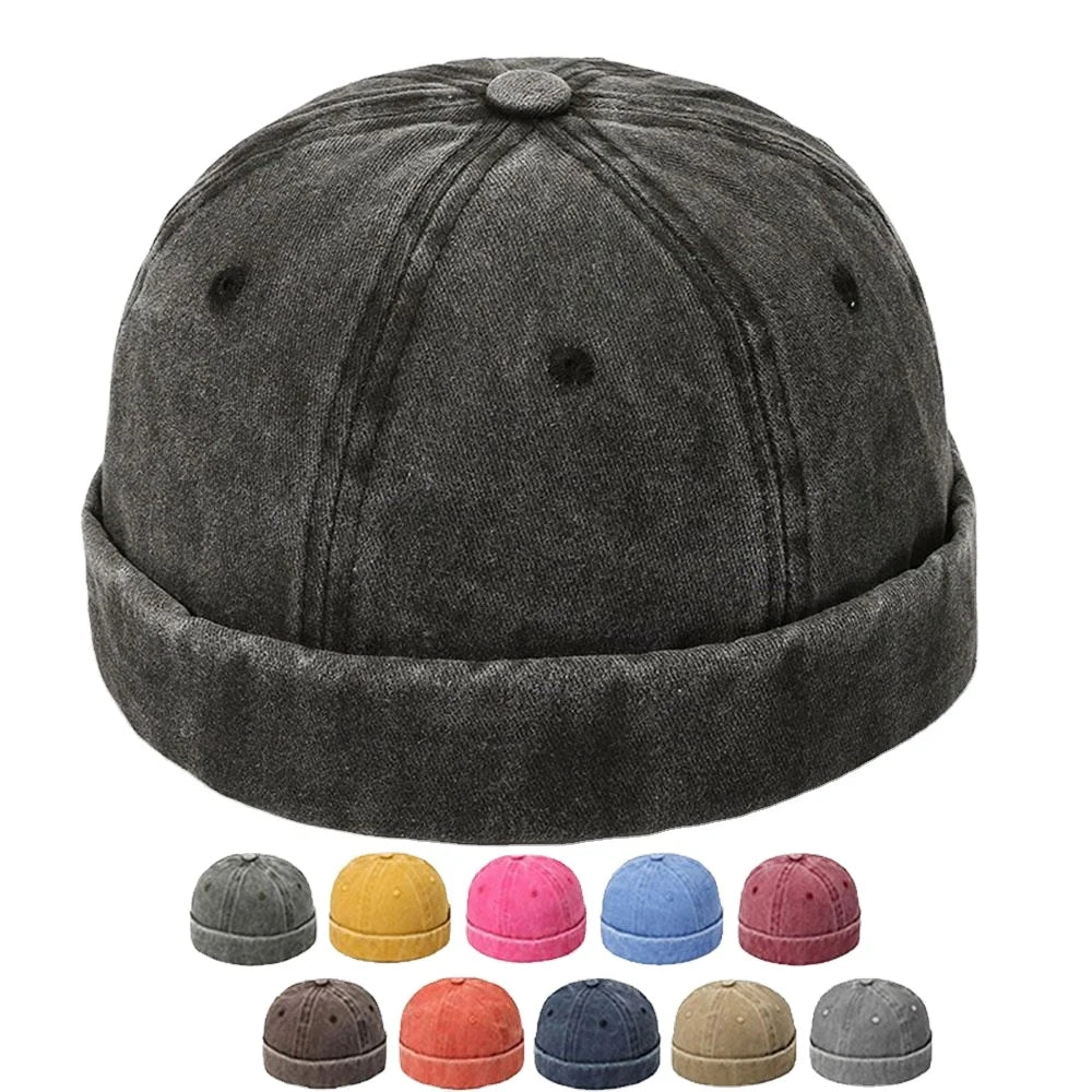 Hd48f022b17bb424f89444e0f6c03493dq Washed Cap Without Brim Visorless Docker Hats Vintage Dstressed Brimless Baseball Caps With Custom logo - Image 1