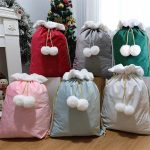 Velvet Blank Large Capacity Santa Sack Personalized Name Present Sack Velvet Grey Red White Pink with White Fluffy Pom Poms - Image 11