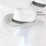 New Bridal Party Rhinestone Tassel Western Cowboy Hat White Diamond Festive Wedding Hat for Women - Image 10