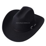 CEN-063  Large Brim Leather Belt Metal Buckle Classic Plain Winter Western Hat for Men Women 100% Felt Polyester Cowboy Hats - Image 6
