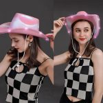 CCW-9902 Pink White Women Wool Cowboy Hat With Lights Light up Holographic Led Flashing Hats  Wholesale Western Styles - Image 3