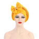 African New Pearl Design Bow Knot Turban Striped Turbans With Beaded for Wedding Party - Image 4