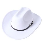 CEN-063  Large Brim Leather Belt Metal Buckle Classic Plain Winter Western Hat for Men Women 100% Felt Polyester Cowboy Hats