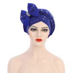 African New Pearl Design Bow Knot Turban Striped Turbans With Beaded for Wedding Party - Image 9
