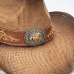 Brown Woven Straw Cowboy Hat Gold Scroll Floral Embroidery Horse Concho Paper Band Western Cowgirl Daily Party - Image 6