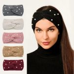 Fashion Pearls Knitted Headband Women Cross Knotted Bands Autumn Winter Ear Warmer Protectors Wide Turban Hair Accessories