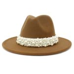 Solid Color Fedora Wool Felt Hat With Pearl for Women Mndjs237 - Image 4