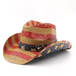 Classics America Flag Painting Straw Hats for Women and Men Summer Casual Scrawl Style Wide Brim Cowboy Straw Hats Leather Bands - Image 9