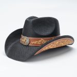 Brown Woven Straw Cowboy Hat Gold Scroll Floral Embroidery Horse Concho Paper Band Western Cowgirl Daily Party - Image 8