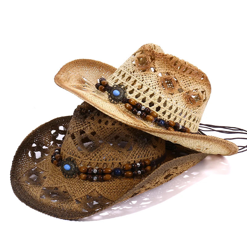 Hef2bb373d328444fa602928748db90322 2025 Men's Paper Straw Texas Cowboy Hat USA American Western Straw Hat Shapable Brim Sombreros US Flag Straw Cowboy Hat - Image 1