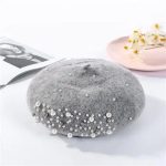 Berets-EA039 Winter Wool Beret With Rhinestone Pearls Beads Female Cap Autumn Spring Hat Solid Color Top Quality Women Boina - Image 9