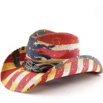 Classics America Flag Painting Straw Hats for Women and Men Summer Casual Scrawl Style Wide Brim Cowboy Straw Hats Leather Bands - Image 8