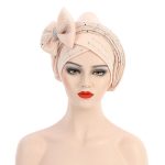 African New Pearl Design Bow Knot Turban Striped Turbans With Beaded for Wedding Party - Image 18