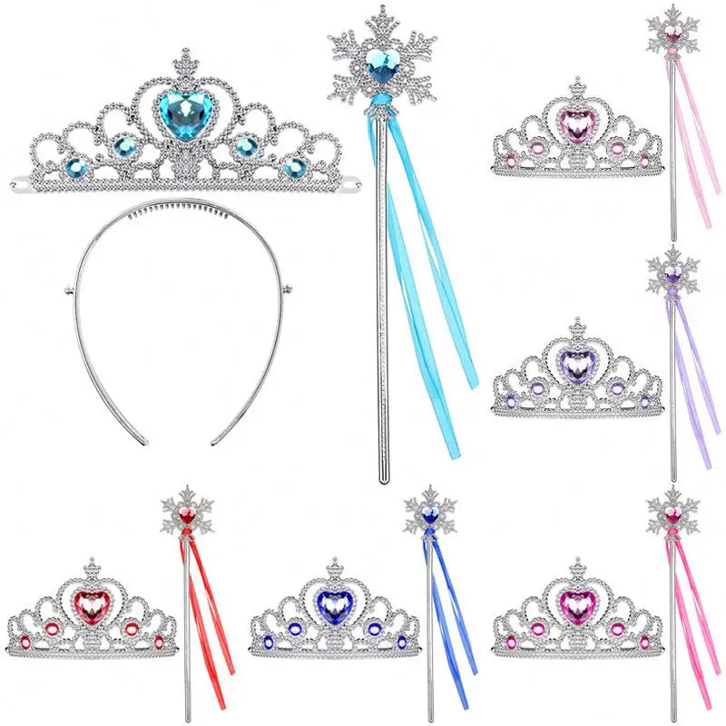Hf2bba4b18a7a4bd1bd73ef71cb6dafd3c THU-048 Frozen Birthday Party Supplies 2Pcs/Set Girls Princess Tiara Crown Magic Wand Kids Rhinestone - Image 1