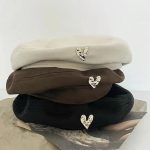 Korean Version New love Beret Women's Japanese Autumn and Winter Fashion Versatile  Trend Warm 100% Polyester Woolen Artist Hat