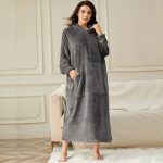 Winter Warm Sweatshirt Long Sleep Rope Homewear Adults Thick Flannel Hoodie Oversized Weighted Wearable Blanket - Image 11