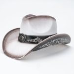 Retro Wide Brim Printed Floral Embroidered Black Straw Cowboy Hat with Horse Head Metal Buckle and Ribbon Trim - Image 7
