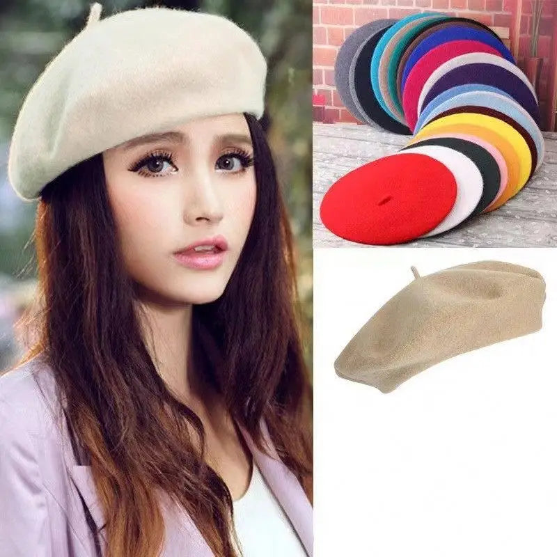 Hfffc1d9a82594c699b91bb571681fff7w OEM Factory Wholesale Custom in Stock Solid Color Fake Wool French Beret Hat Cap for Women - Image 1